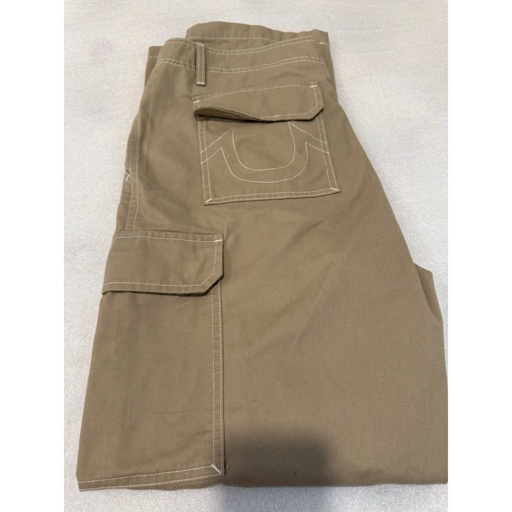 True Religion Men's Travertine Tan Baggy Wide‎ Leg Classic Cargo Pants Size 36